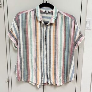 MADEWELL Multi-Color Hilltop Stripe S/S Button-Up Top Size M